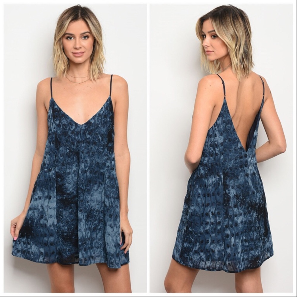SALE!  Navy Blue Embroidered Tank Dress